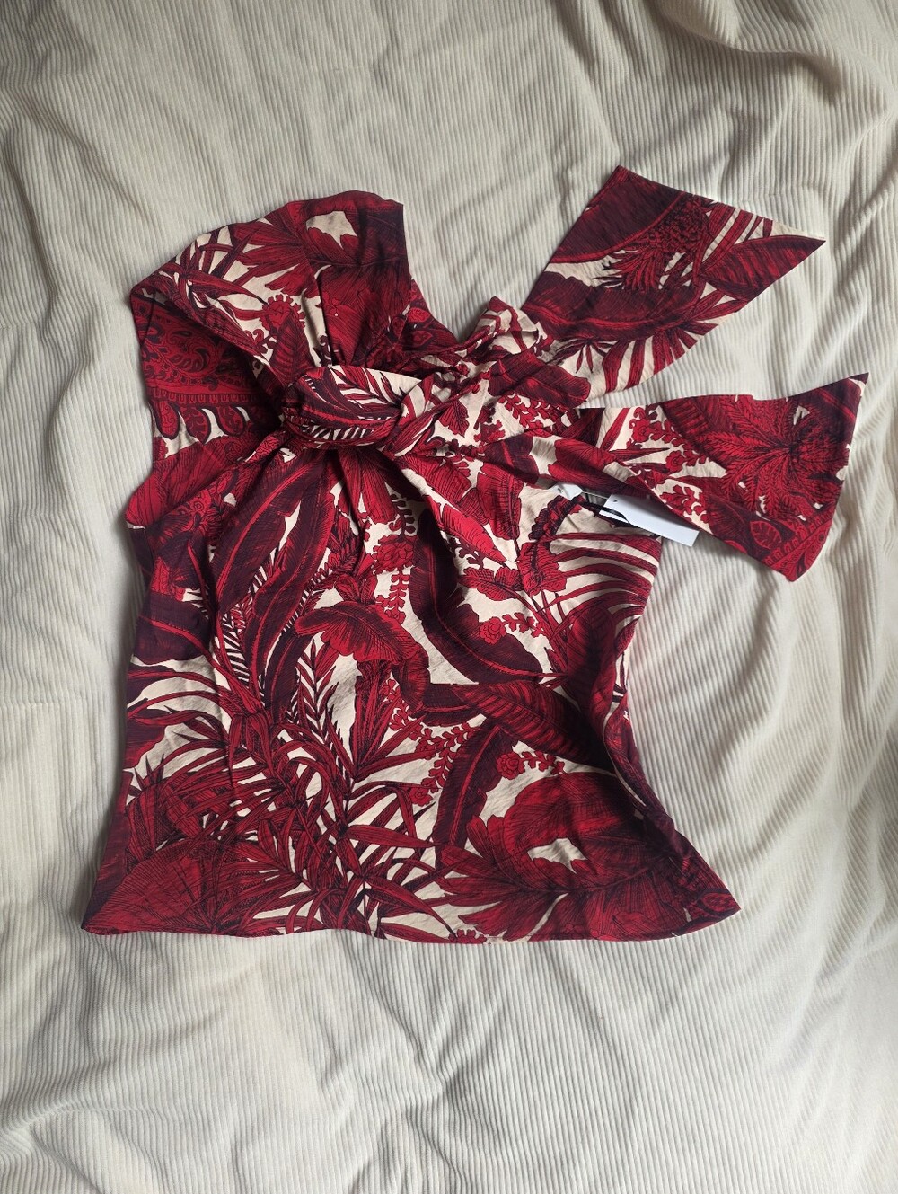 H&M Strap-detail One-shoulder Top Floral Red Paysley Bnwt - Picture 2 of 16